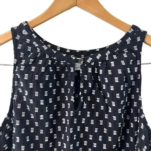 Old Navy XL Black And White Tank Swiss Dot Rectangles Keyhole Cotton Preppy Top - Picture 6 of 6